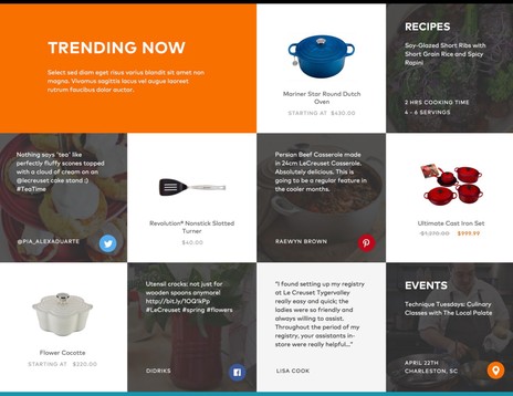 Victor Bejar's unique square design laid out community, culture and connection, as well as Le Creuset's products.