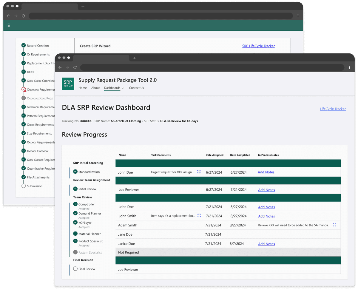 A software interface shows a Submit Step screen with a message saying submission is disabled due to incomplete steps. A sidebar displays a checklist with incomplete items marked by red Xs and completed ones with green checkmarks.